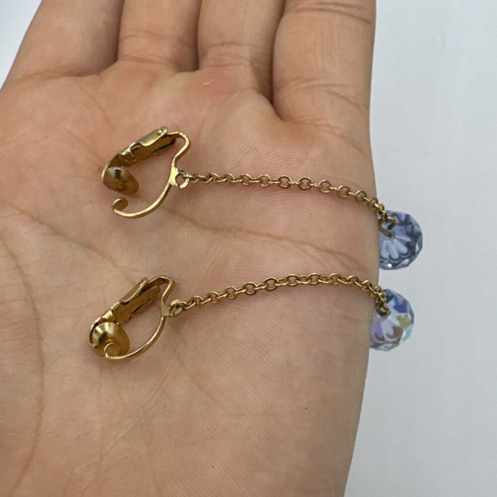 Vintage Mid-Century Aurora Borealis Crystal Drop Dangle Earrings - Gold Tone - Picture 6 of 6